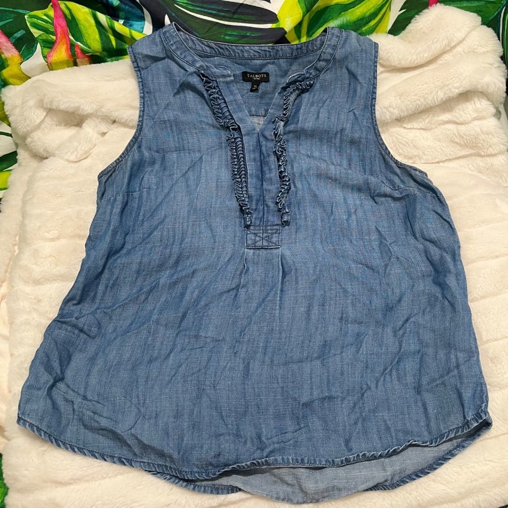 TALBOTS SP Blue Chambray Western Teacher Office School Southern Sleeveless Top